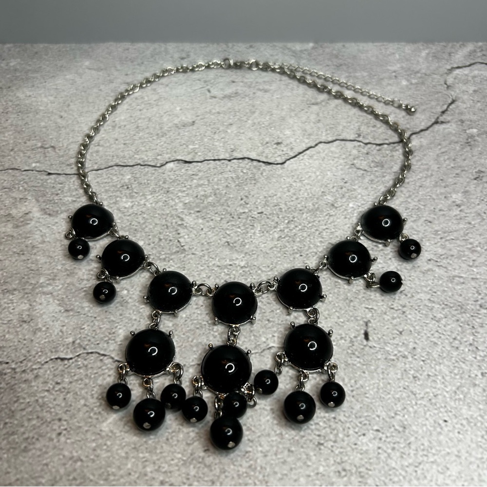 Unique Silver Tone and Black Statement Necklace